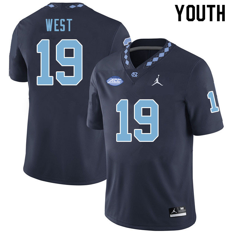 Youth #19 Ethan West North Carolina Tar Heels College Football Jerseys Sale-Navy